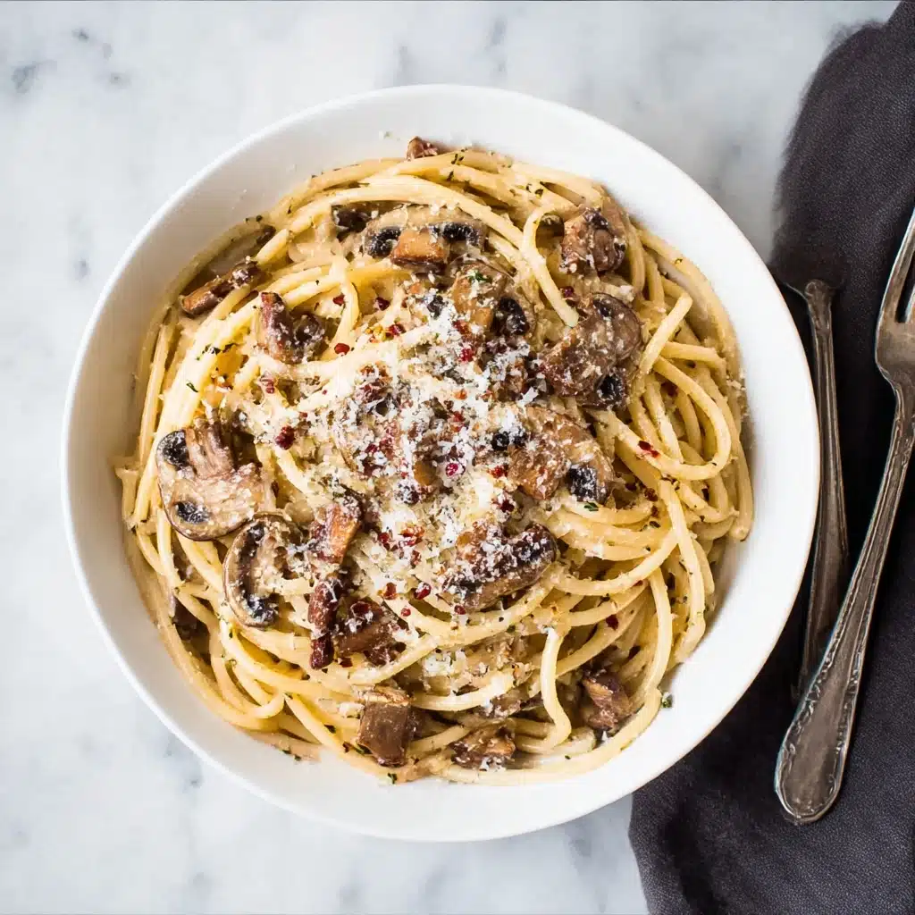 15 Minute Mushroom Spaghetti Aglio Olio Recipe - Recipe Image