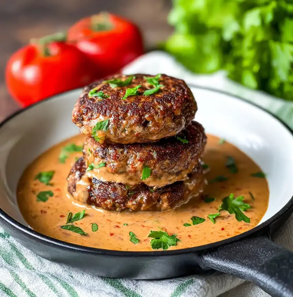 Keto Feta Burgers With Tomato Cream Sauce Recipe