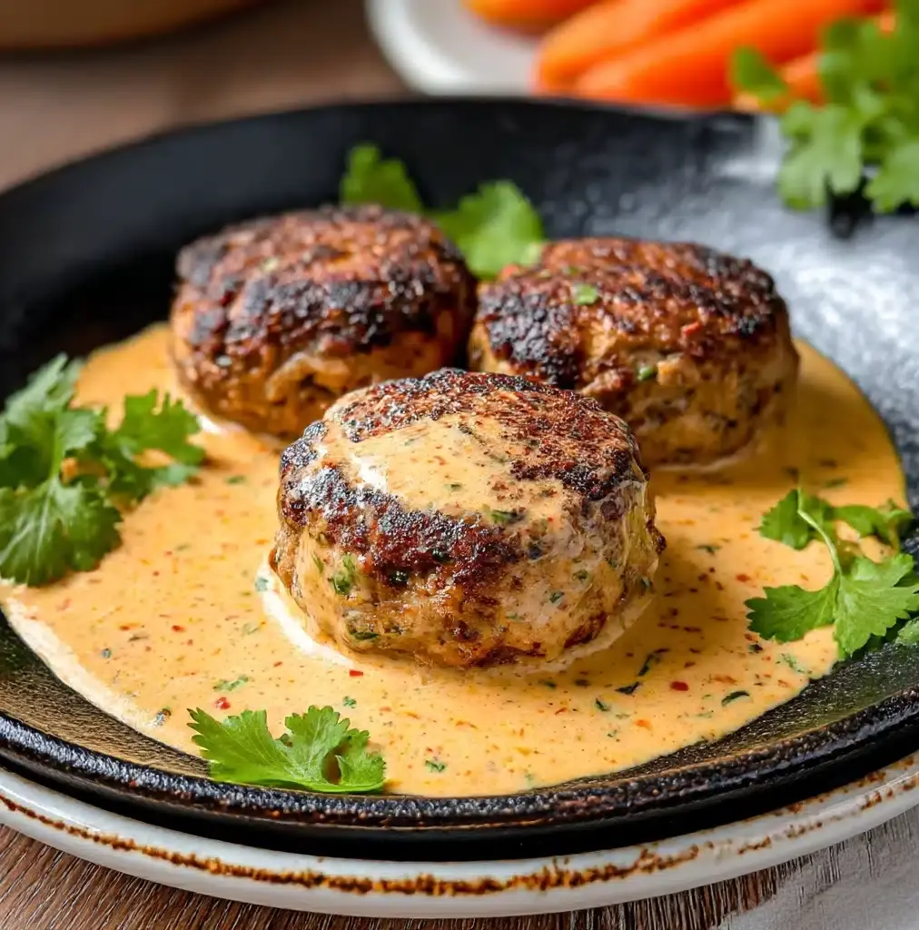 Keto Feta Burgers With Tomato Cream Sauce Recipe