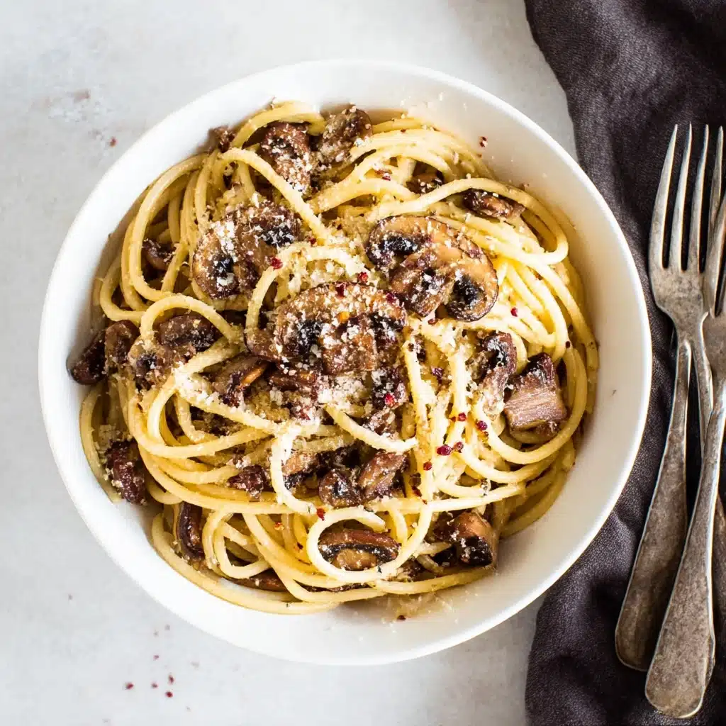 15 Minute Mushroom Spaghetti Aglio Olio Recipe - Recipe Image