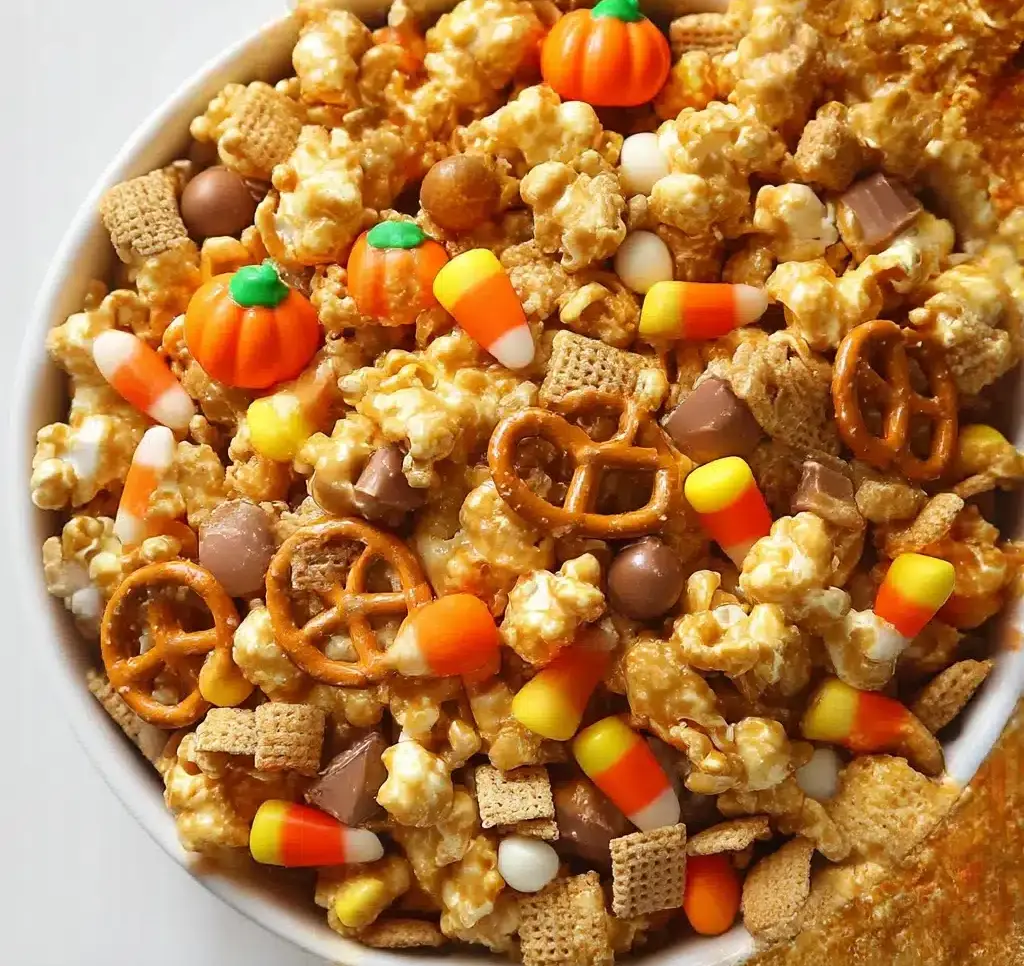 Scarecrow Crunch Snack Mix Recipe | Halloween Caramel Corn Recipe