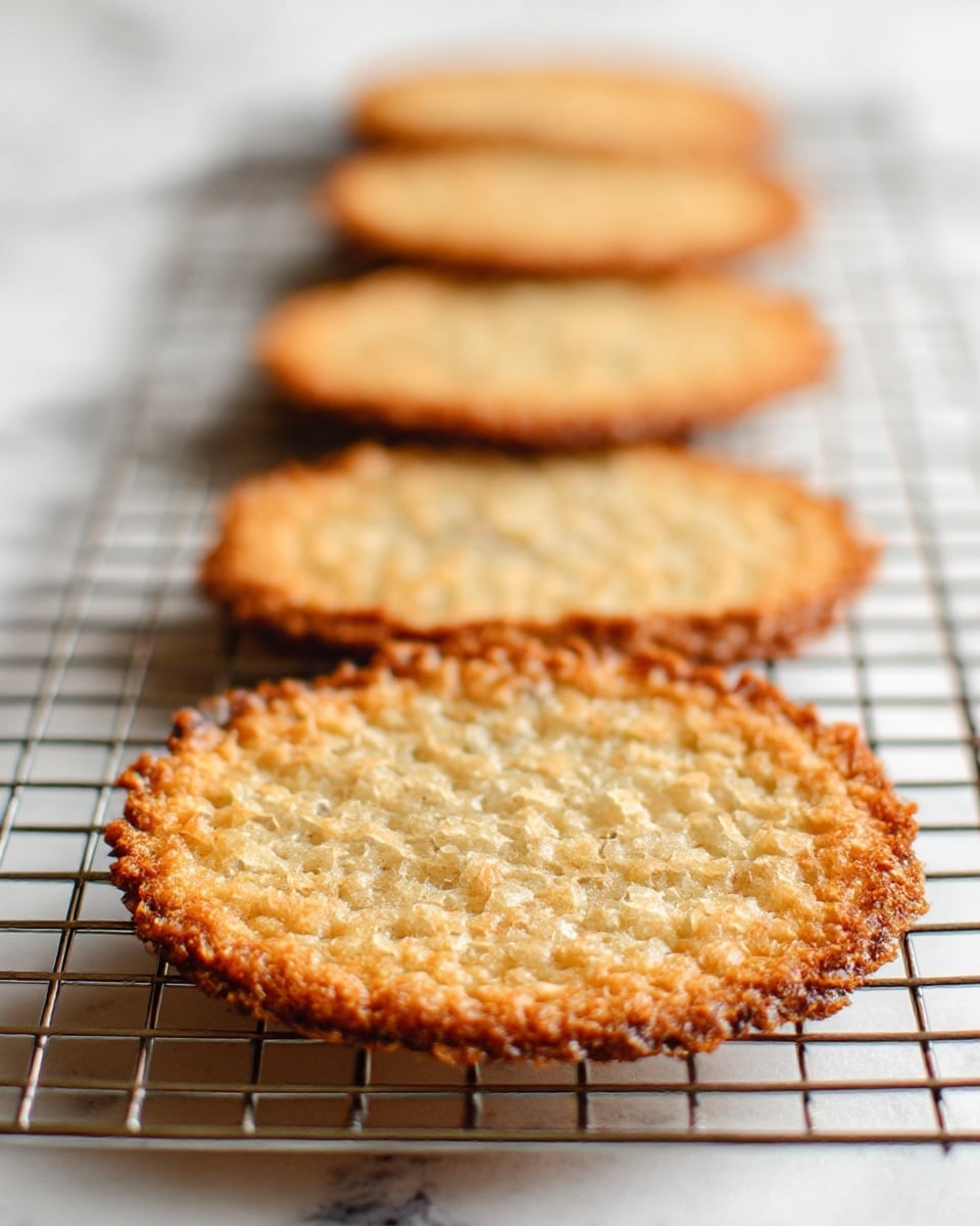 The image shows a close-up of three thin, crispy cookies standing upright inside a white ridged paper cup, placed on a white marbled surface with a metal grid pattern underneath. Each cookie consists of two light golden-brown layers filled with a dark chocolate spread in the middle. The edges of the cookies are slightly uneven and browned, emphasizing their crunchy texture. The focus is sharp on the front cookie, showing the rough, crispy surface and the glossy chocolate filling between the layers. Photo taken with an iphone --ar 4:5 --v 7