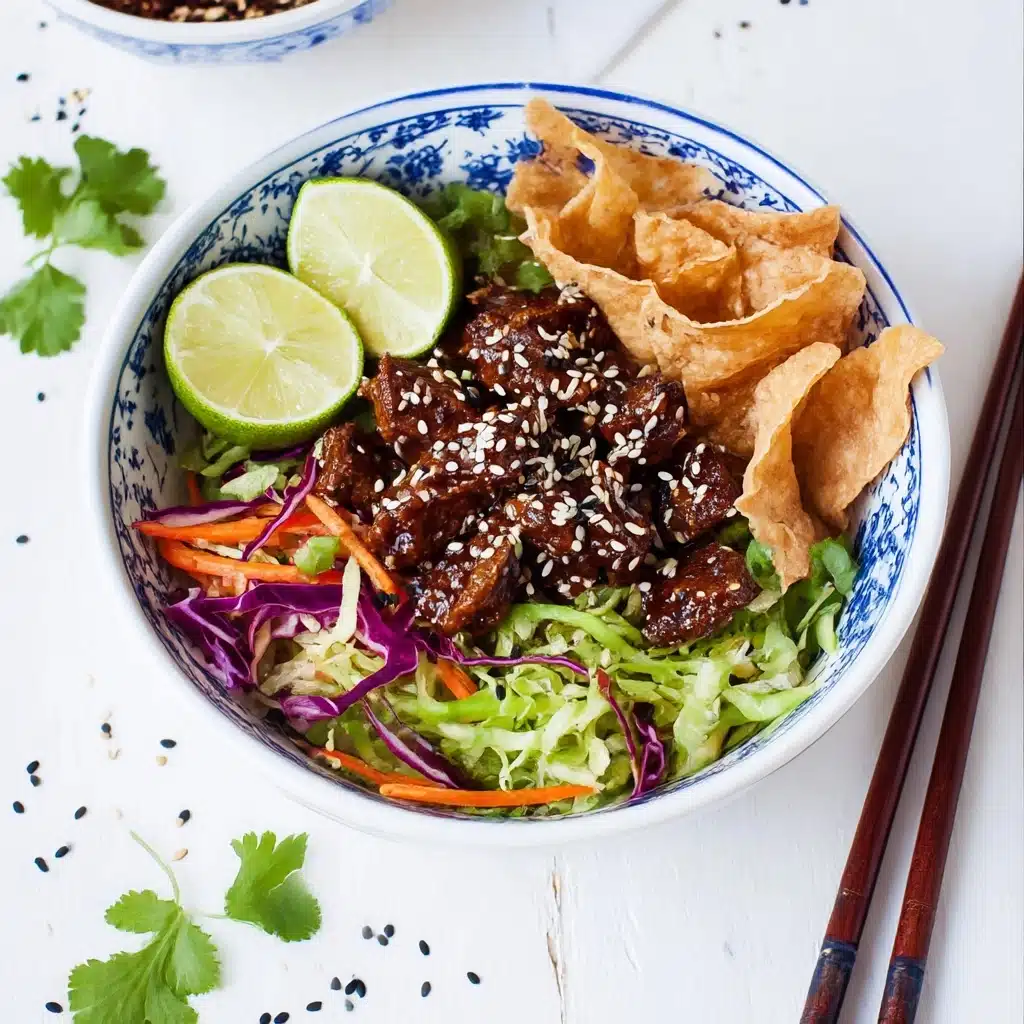 Teriyaki Chicken Wonton Taco Bowls Recipe - Recipe Image