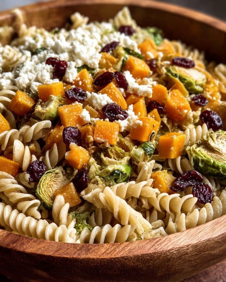 Fall Pasta Salad with Butternut Squash, Brussels Sprouts, and Maple Dijon Vinaigrette Recipe
