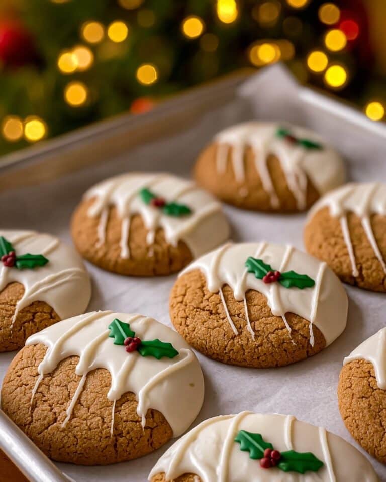 Chewy Maple Cinnamon Cookies with White Chocolate Drizzle and Holly Berries Recipe