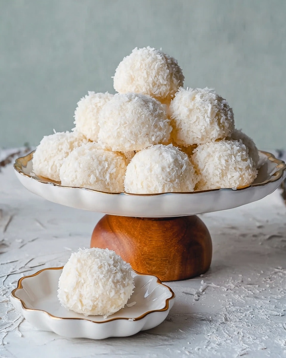 A white plate is filled with a pile of round, fluffy white textured balls that look soft and grainy, stacked in a pyramid shape on a wooden cake stand. The balls appear to have a rough surface with small irregularities, and one ball is placed on a small white scalloped dish with a gold rim in the foreground. The setting has a white marbled texture surface below, adding contrast to the pure white balls. photo taken with an iphone --ar 4:5 --v 7