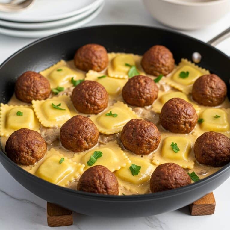 Swedish-Inspired Meatball and Pierogi Skillet Recipe