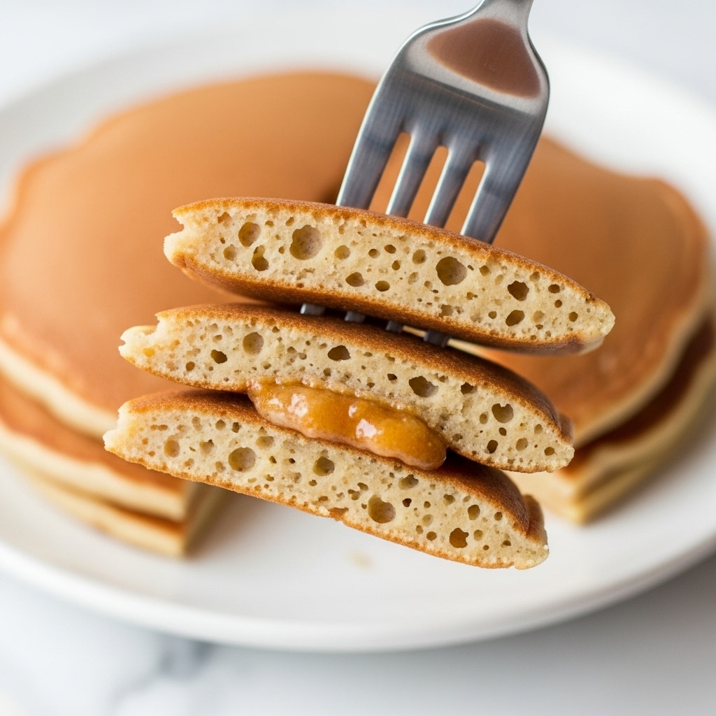 A stack of four golden-brown pancakes sits in the center of a white plate, each pancake showing slightly crisp edges and a soft, fluffy texture. On top of the stack is a square piece of butter melting slowly, with light brown specks of cinnamon sprinkled over both the butter and pancakes. The plate is placed on a white marbled surface, with some cinnamon scattered around the plate’s surface, giving a warm and cozy feel. photo taken with an iphone --ar 4:5 --v 7