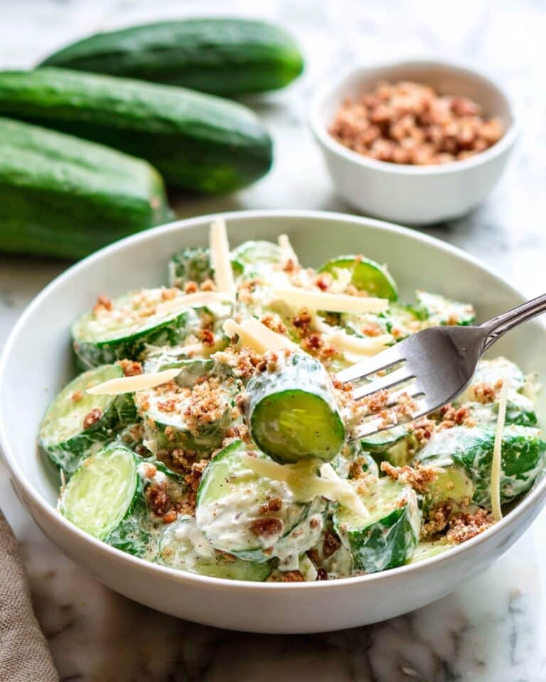 Cucumber Caesar Salad with Toasted Breadcrumbs, Parmesan, and Bacon Recipe